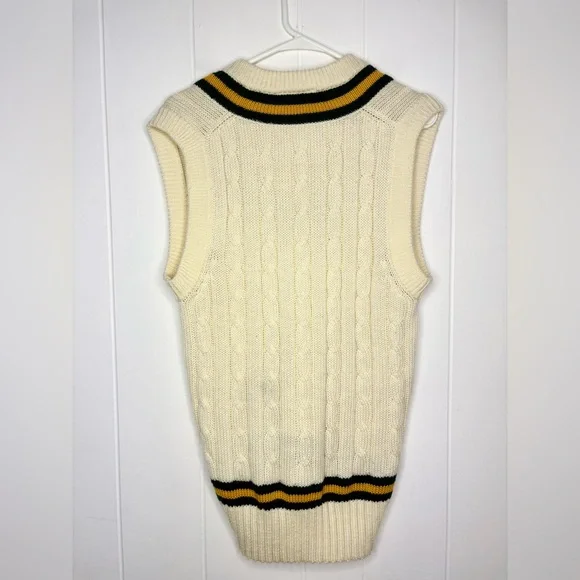 Gray Nicolls Vintage 80's Cricket Cream Green V-Neck Knit Sleeveless Jumper Vest - Picture 7 of 7